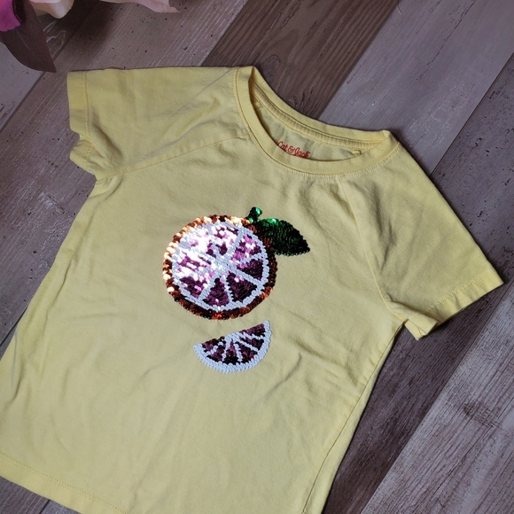 Cat & Jack Yellow Girls Size Small 6/6X Orange Flip Sequin Short Sleeve Top NWOT - Picture 12 of 13